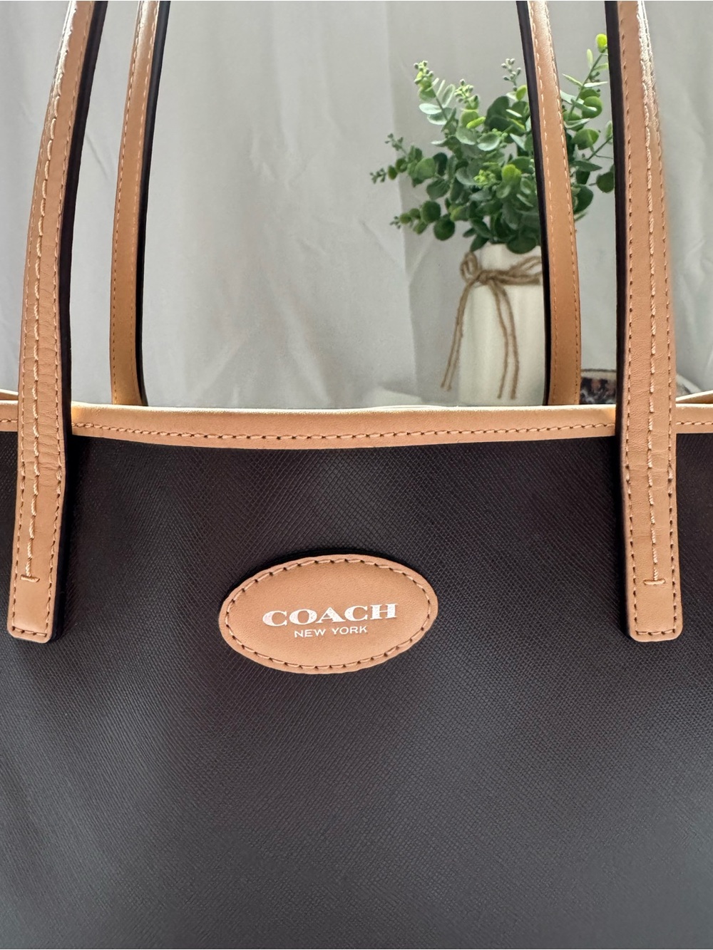 Coach Brown Tote with Tan Leather Trim - Picture 4 of 4